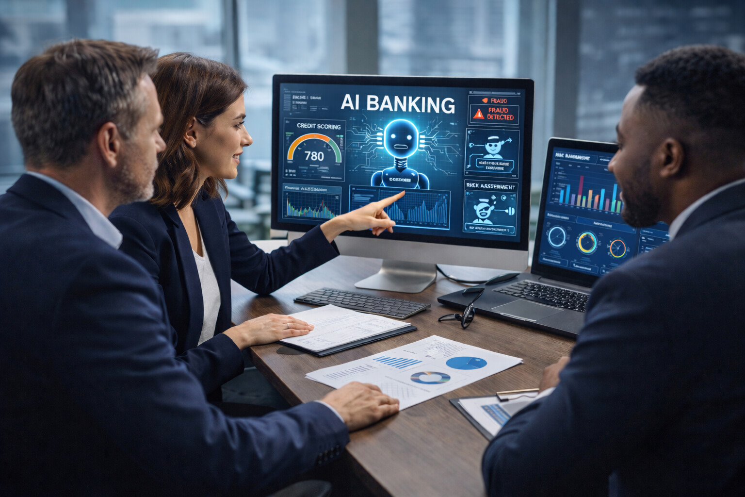 professionnels analysant les données bancaires ia